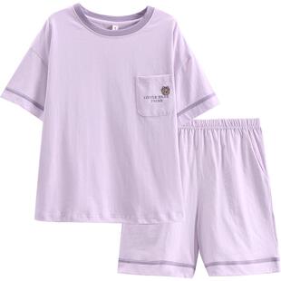 芬腾情侣睡衣夏季纯棉短袖女套装男士宽松休闲青年大码全棉家居服