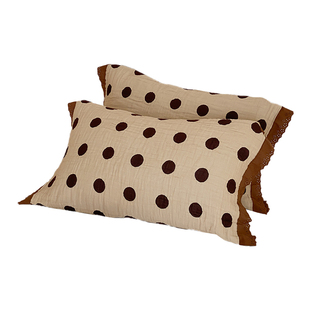 安懒懒 纯棉纱布枕巾一对花边全棉四层枕头巾加宽大双面用55*80cm