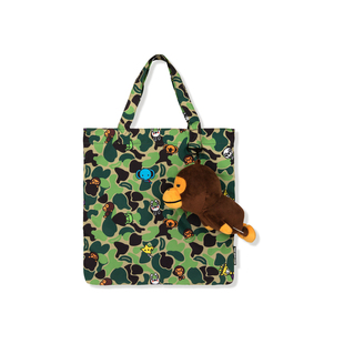 现货 BAPE BABY MILO 绿迷彩小猴子图案 可收纳环保袋 手提单肩包