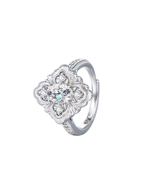 拉丝海蓝宝四叶草开口戒指女