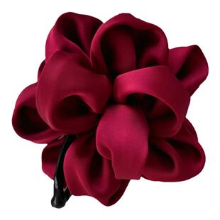 原创布艺缎面立体花苞香蕉夹百搭红色花朵发夹竖夹马尾夹发饰头饰
