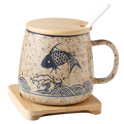 陶瓷中式风日韩竹木盖垫马克杯