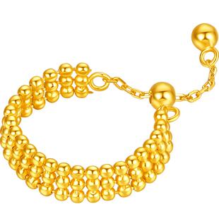 六桂福珠宝S925银黄金色饰小金珠链戒指指环开口可调节新年礼物