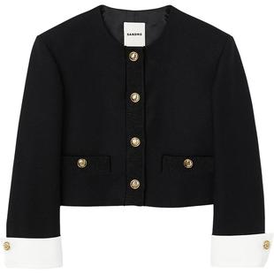 SANDRO Outlets秋冬女装法式时尚金属饰扣撞色袖口设计短款外套