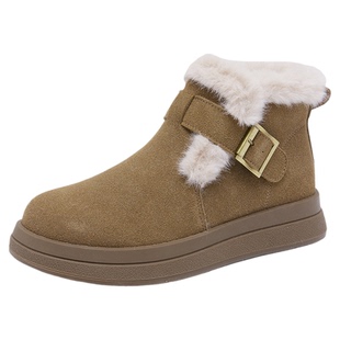 依思q厚底雪地靴女2026新款冬季加绒加厚保暖毛毛鞋外穿勃肯棉鞋