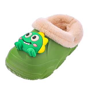 男童恐龙棉拖鞋冬防水可爱卡通EVA宝宝小孩儿童中大童保暖防滑棉