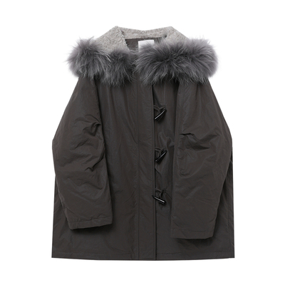 西町村屋休闲感外套女装2025冬季新款学院风连帽羽绒服XHAD10069