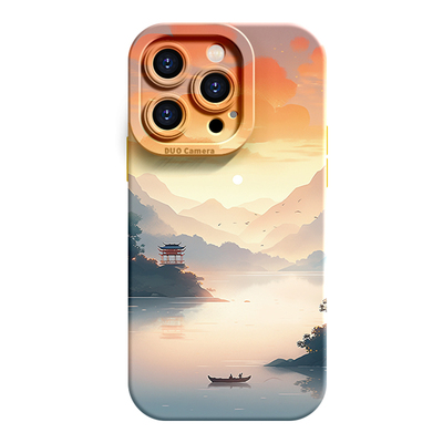 创意风景画适用苹果15硅胶软壳