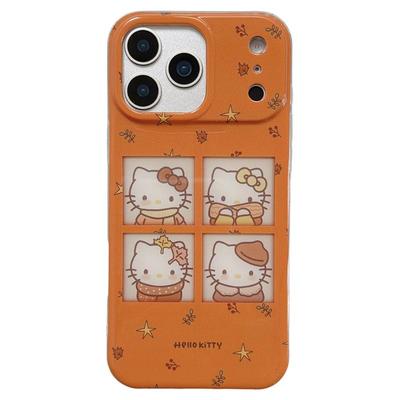 jze 橙色可爱格子HelloKitty卡通适用苹果17ProMax手机壳iphone15新款16pro女13超好看15pro双层14防摔保护套
