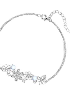 花朵925纯银项链手链女时尚百搭ins花瓣锆石琉璃石吊坠锁骨链手环