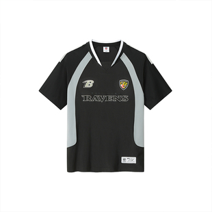 NFL美橄超级碗乌鸦队短袖T恤 美式复古运动透气印花拼接插肩球衣