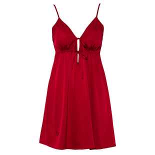 DPLAYSWEET法式复古红色缎面新娘吊带睡裙本命年新婚睡衣2026春季