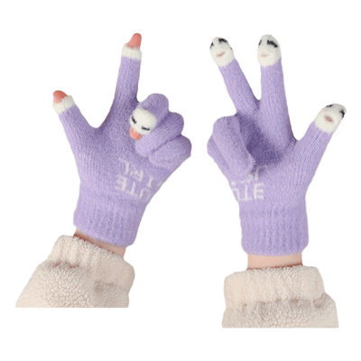 手套冬季新款露指大童写字毛线