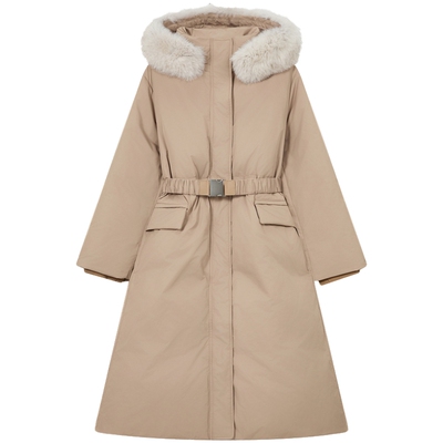 滨波女士腰带长款优雅羽绒服