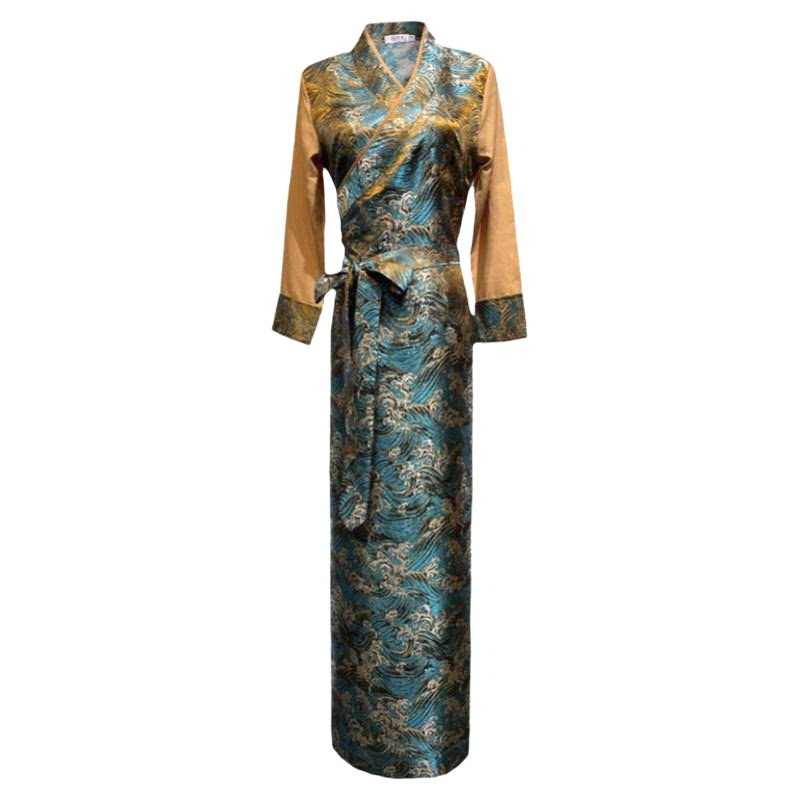纤沫藏装女康巴藏袍女拼色西藏服锅庄裙花边锦缎博拉藏族民族风