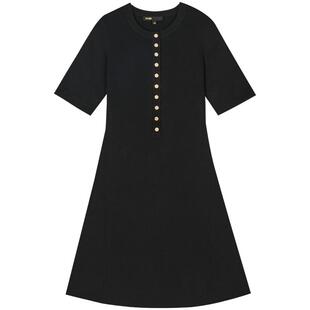 季末6折Maje商场同款2025秋冬新款女装圆领短款收腰针织连衣裙