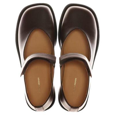 【AGD】6CRAYON 男女同款头层牛皮经典棕色玛丽珍平底鞋