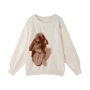 FTT FlyTheTruth白色兔子毛衣女款春季新款潮牌宽松休闲针织上衣