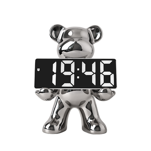 贝汉美轻奢暴力熊时钟摆件家居客厅玄关卧室装饰品桌面闹钟电子钟