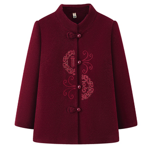 老年人秋冬装外套女老太太上衣老人衣服奶奶冬季洋气妈妈毛呢外套