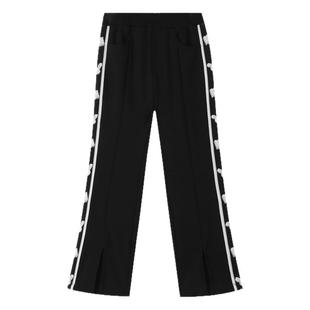 安奈儿童装女童裤子春新款黑色弹力微喇提花休闲运动长裤