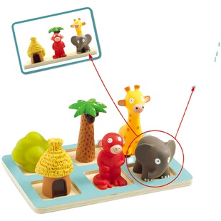 djeco丛林小动物排排队躲猫猫桌面游戏空间概念3岁儿童益智玩具