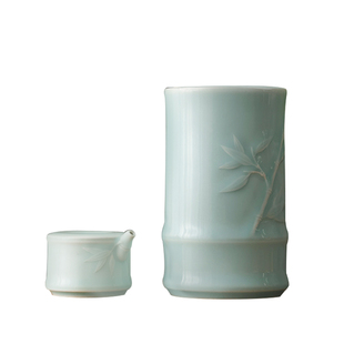 汝窑竹节套装 中式竹节笔筒笔洗防干墨碟笔搁笔舔美观实用练习用