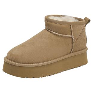 星期六加绒保暖舒适厚底增高雪地靴女2025冬季新款纯色复古短靴女