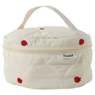 手提立体化妆包水果花朵刺绣拉链包大容量柔软女生便携收纳手包