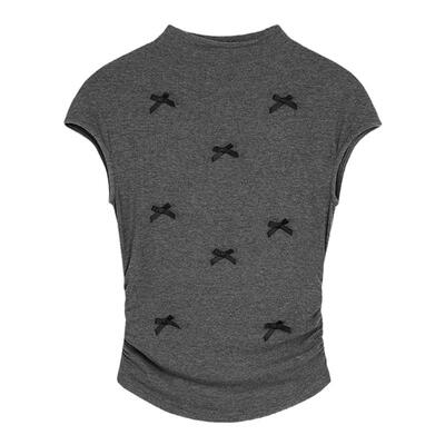 蝴蝶结短袖t恤正肩修身小众