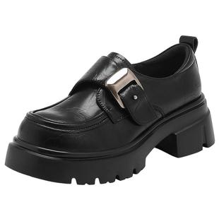 星期六厚底乐福鞋女2025新款轻便百搭不累脚英伦风黑色增高小皮鞋