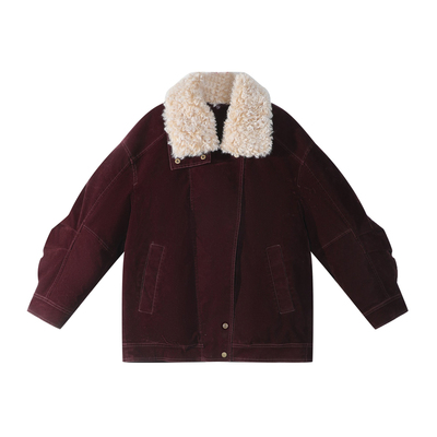 90鹅绒拼接羊羔毛大翻领羽绒服