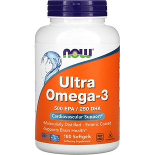 美国原装Now Food欧米茄Ultra Omega3超级深海鱼油180粒猫狗美毛