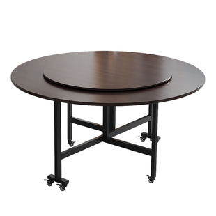 折叠桌子圆桌带转盘10人餐桌家用可收纳可移动饭桌凳子可叠放套餐