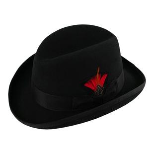 大码纯羊毛洪堡礼帽Homburg街舞帽英伦短檐爵士帽定型毡帽教父帽