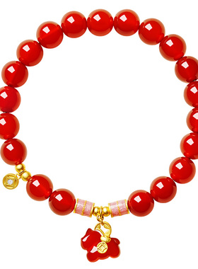 宫里上新红玛瑙手串女款2026马年本命年小马手链红色玉石生日礼物