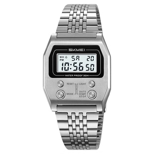 时刻美时尚潮流腕表多功能个性创意钢带电子表户外防水计时手表男