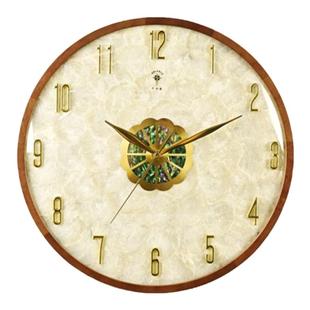 北极星挂钟家用客厅贝壳新中式胡桃木轻奢石英钟静音装饰实木钟表