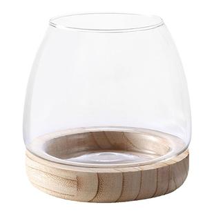 透明玻璃鱼缸创意圆形办公室木托斗鱼缸小型客厅家用生态小金鱼缸