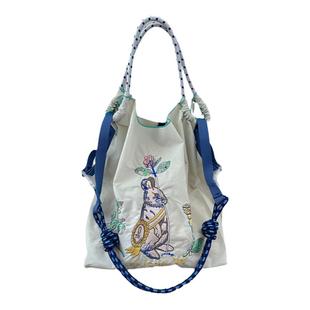 新款ballchain包包高圆圆同款胸章兔环保购物袋刺绣单肩斜挎女包