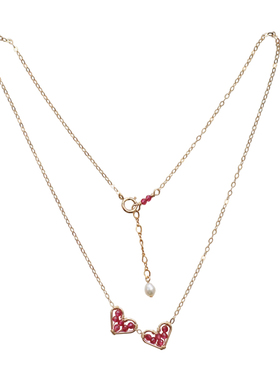 太阳原创设计 美国14K包金红色爱心甜美锁骨链 小清新颈链可水洗