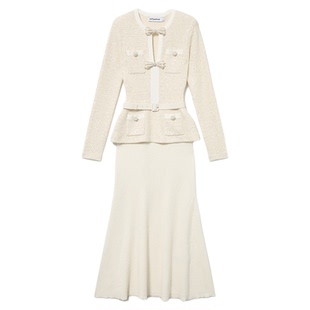 self-portrait 2025春夏象牙白假两件小香风重要场合针织连衣裙