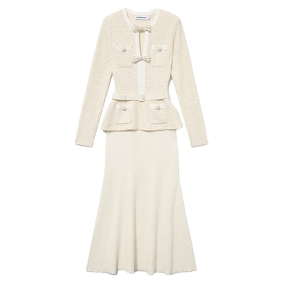 self-portrait 2025春夏象牙白假两件小香风重要场合针织连衣裙