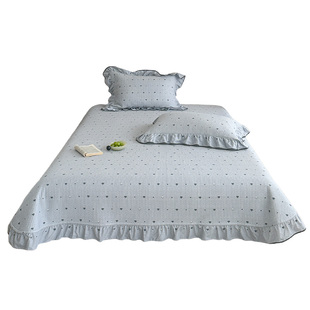 花边纯棉床盖单件新款四季通用全棉榻榻米防滑床单不移位三件套蓝