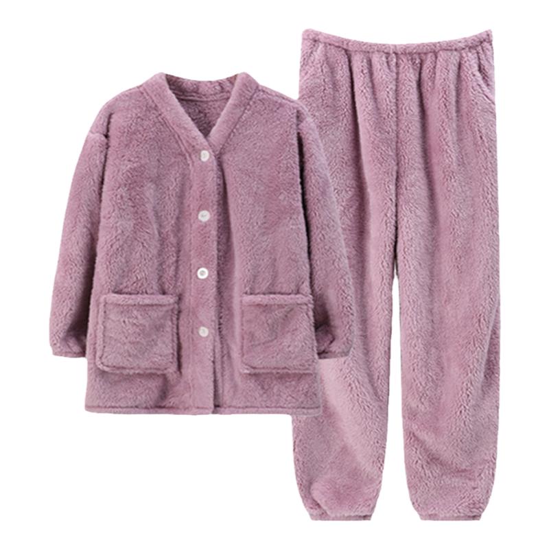 紫色睡衣女冬季珊瑚绒加厚加绒保暖甜美大码胖mm200斤家居服套装