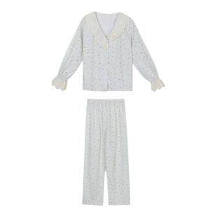 馨帮帮Homedress 甜美碎花格纹蕾丝睡衣女秋季薄款宽松长袖家居服