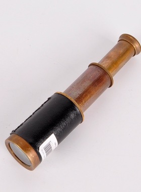 英伦复古做旧黄铜望远镜单孔单筒伸缩航海海盗望远镜道具软装小号