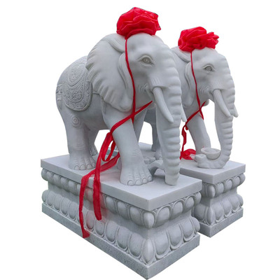 石雕大象一对汉白玉青石门口小象