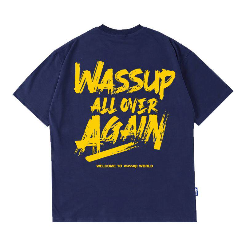 WASSUP美式涂鸦字母短袖T恤男