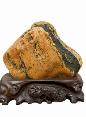 黄金纹泰山石敢当不切底原石摆件